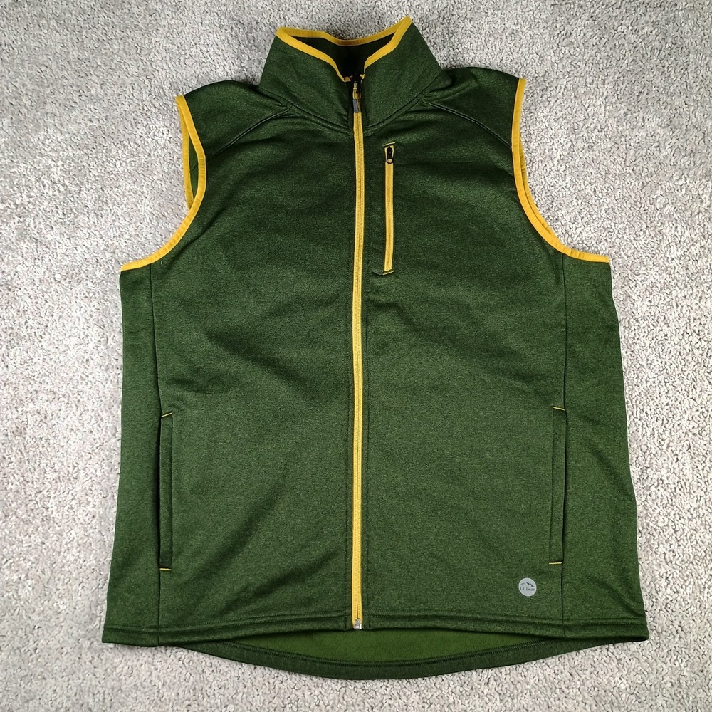 LL Bean Sweater Vest Jacket Fleece Vest Men's Large Olive Green Full Zip Pockets